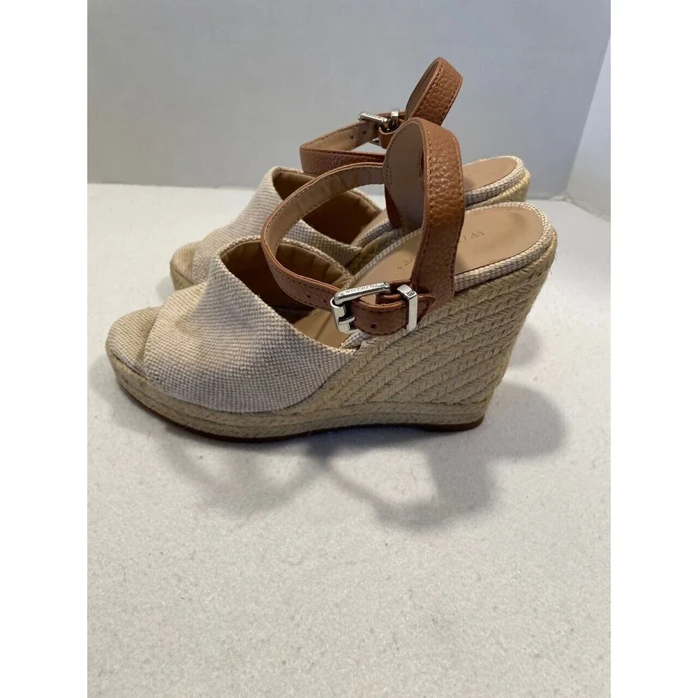 Witchery Juliet Espadrille Wedge Heel Sandals 40 US‎ 9.5 Cream Tan Ankle Strap